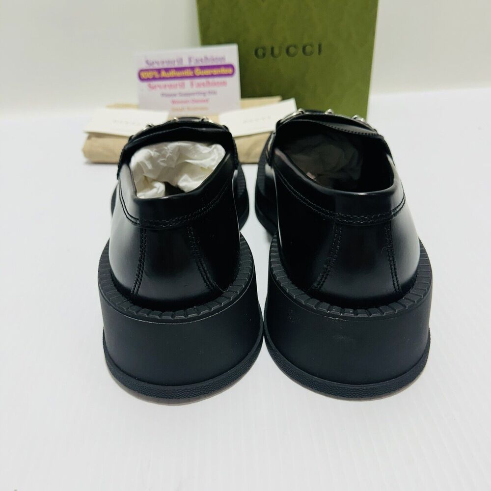 Gucci Horsebit Chunky Loafers Lug Sole Black Leather Shoes G 9/ US 9.5 NIB $990 - Picture 6 of 13